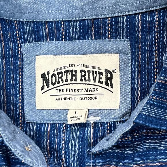 NWT North River Men's Stripe Shirt Short Sleeve Button Down Western/Work in Blue - Picture 4 of 11